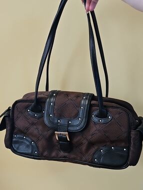 Longchamp Brown Quilted Pattern Shoulder Bag Side Pockets with BlackTrim Leather